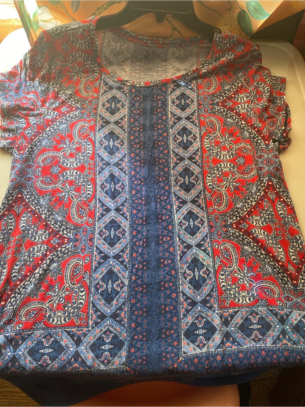 Women's Paisley Short-Sleeve Tee in Red & Blue